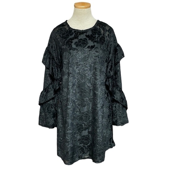 Love Rich Dress Womens Small S Black NWT Velvety & Blushing Ruffles Mini Floral - Picture 1 of 16